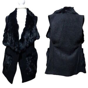 Fashion Fur Vest By  Xiweiya Black Real Fur Open Front Vest Size Small